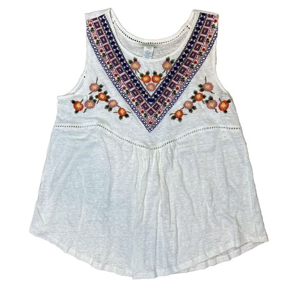 Sundance Medium Top LINEN Sleeveless Embroidered Floral Boho Idlewood Off White - Picture 1 of 9